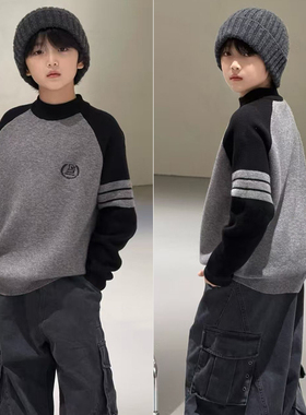 牛哆哆童装2025冬季新款男童女童保暖上衣儿童圆领加绒毛衣15355