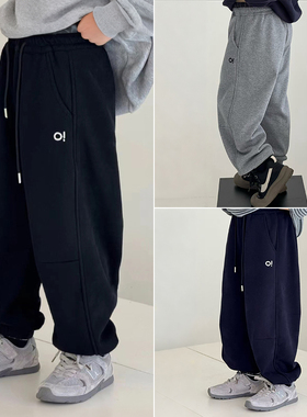 大E小e童装25冬男童女童双色腰运动裤长裤儿童薄绒加绒裤子66601