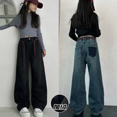 冬新款 女童中大童加厚加绒裤 一体绒牛仔裤 爱木橦童装 阔腿裤 7307