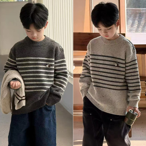 MaiDouGuo男童女童加绒条纹毛衣