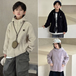 牛哆哆童装25秋冬新款男童女童连帽加绒外套亲肤奥粒绒上衣39313