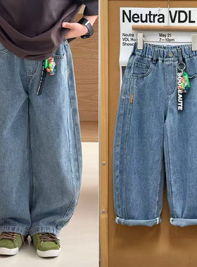 阳光爱橦童装26春季新款男童女童直筒童趣牛仔裤儿童弯刀裤子5212