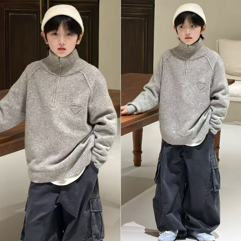 牛哆哆童装25冬季新款男童女童立领柔软羊毛衫儿童时尚毛衣18576