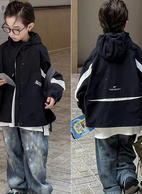 布芮欧童装秋装新款男童宽松帅气休闲儿童冲锋衣连帽外套潮63019