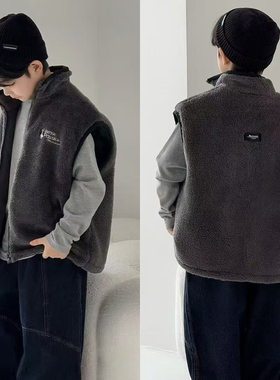 布芮欧童装2025冬季新款男童女童柔软加厚夹棉毛毛马甲外套63183