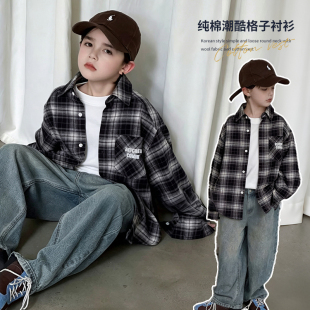 布芮欧童装2026秋季新款男童女童衬衣儿童纯棉格子衬衫外套86769