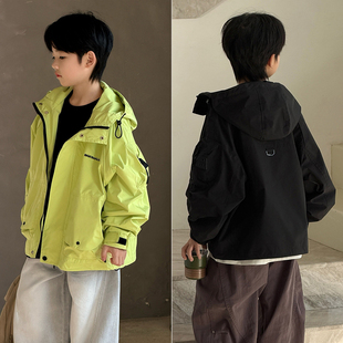 男童女童连帽夹克儿童工装 新款 冲锋衣外套25A662 26春季 大E小e童装