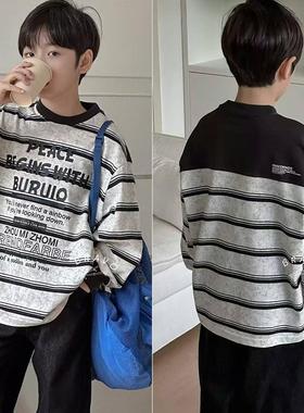 布芮欧春装新款男童女童扎染条纹T恤卫衣童装全棉上衣76015