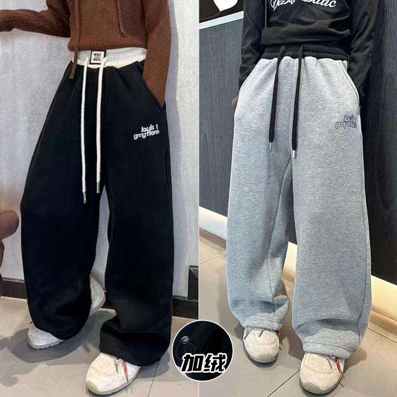 嗨大E小e加绒阔腿脚口抽绳运动裤