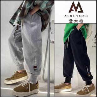 【100码】爱木橦童装春新款男童女童运动裤儿童束脚卫裤裤子6380