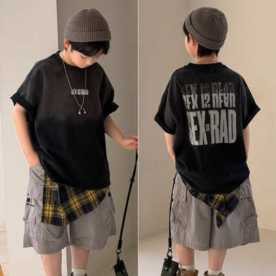 大E小e中大童渐变酷黑纯棉短袖潮