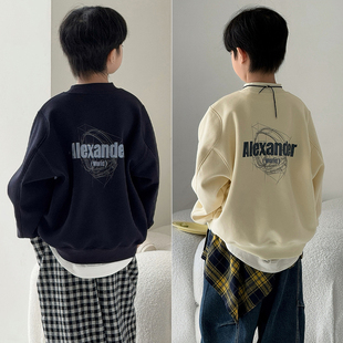 大E小e童装 男童女童字母运动一体绒上衣加绒卫衣2525 2025秋冬新款