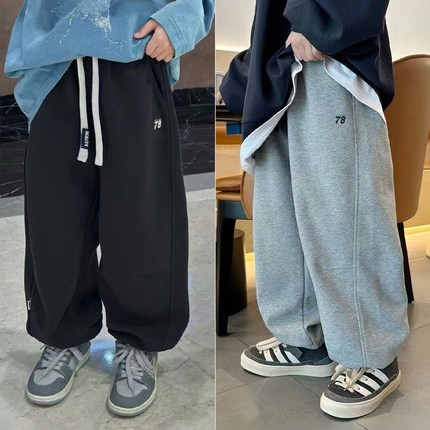 阳光爱橦中大童秋装新款童装男童女童刺绣针织运动裤儿童裤子5021