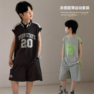 大E小e童装26夏季新款男童无袖T恤中裤凉感超薄透气运动套装3813