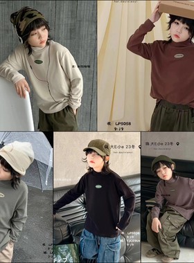 大E小e冬装新款男童女童双面绒打底衫儿童发热保暖长袖T恤5058