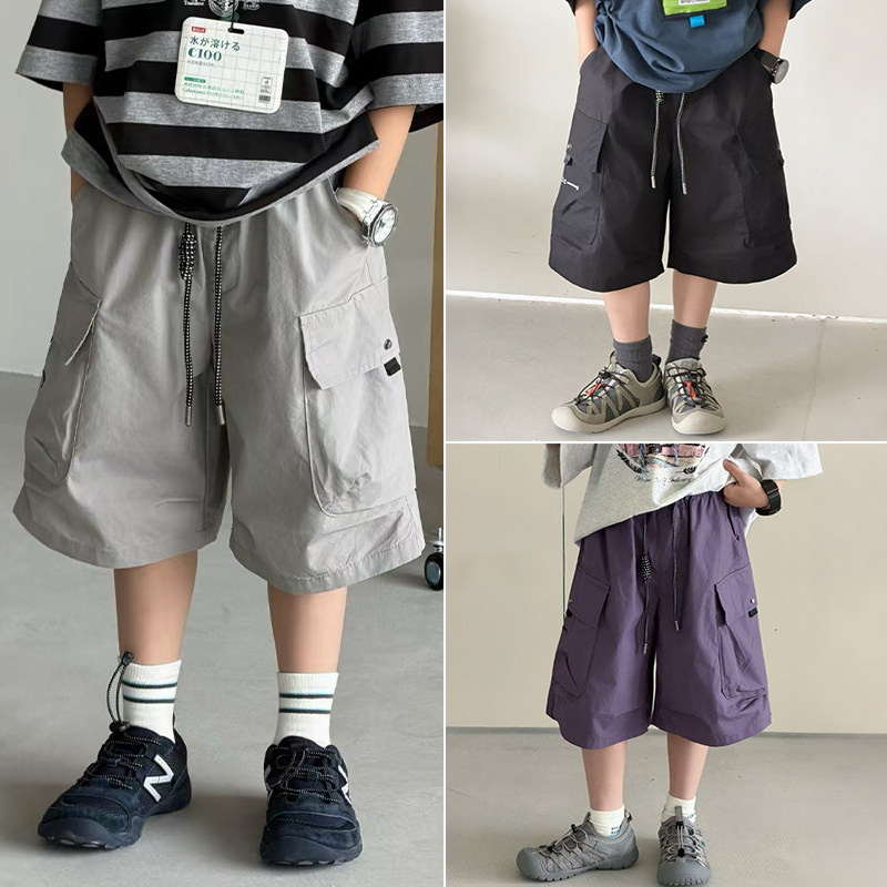 大E小e童装26夏季新款男童女童薄棉口袋工装中裤儿童五分裤99906