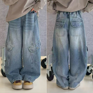 大E小e童装26春季新款男童女童牛仔裤儿童工装裤子时尚弯刀裤9230