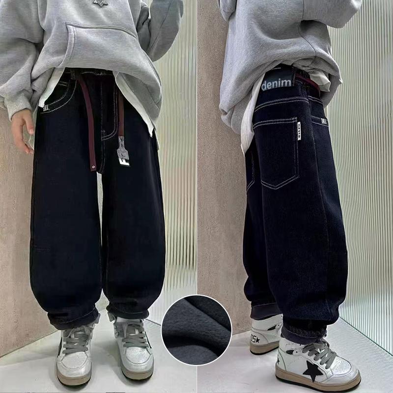 大E小e一体绒酷帅儿童加绒牛仔裤