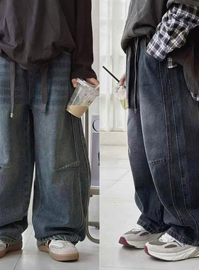 大E小e童装2025秋装新款男童女童宽松牛仔裤儿童弹力阔腿裤子8526