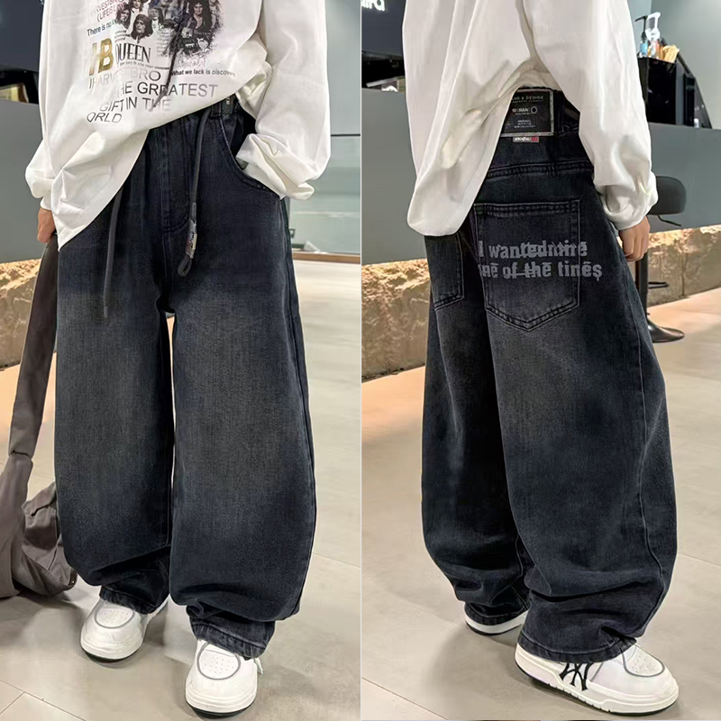 大E小e酷帅字母百搭儿童牛仔裤潮