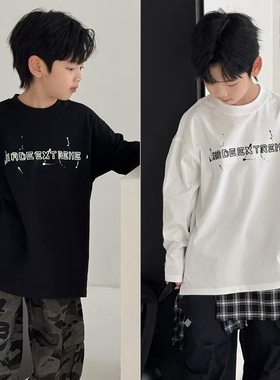 大E小e童装25秋装新款男童女童字母立体刺绣儿童长袖T恤上衣9901