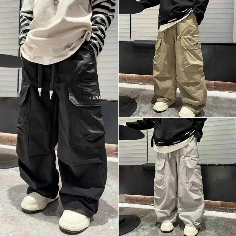 大E小e童装新款男童女童街舞裤子工装裤直筒裤脚口抽绳薄款99622