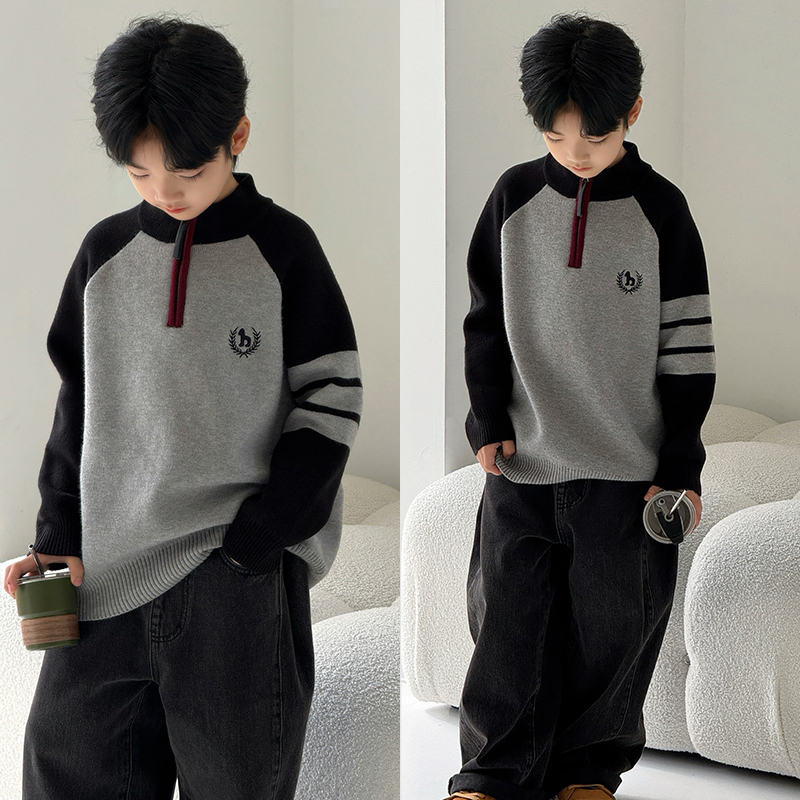 大E小e童装2025冬季新款上衣男童女童立领时尚儿童加绒毛衣25009