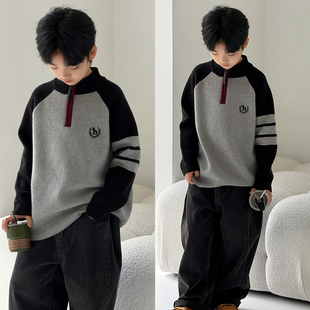 大E小e童装2025冬季新款上衣男童女童立领时尚儿童加绒毛衣25009