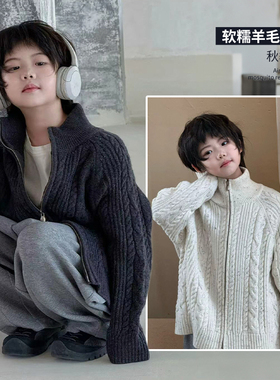 G+童装2025秋装新款男童女童羊毛混纺软糯毛衣儿童外套长袖52822