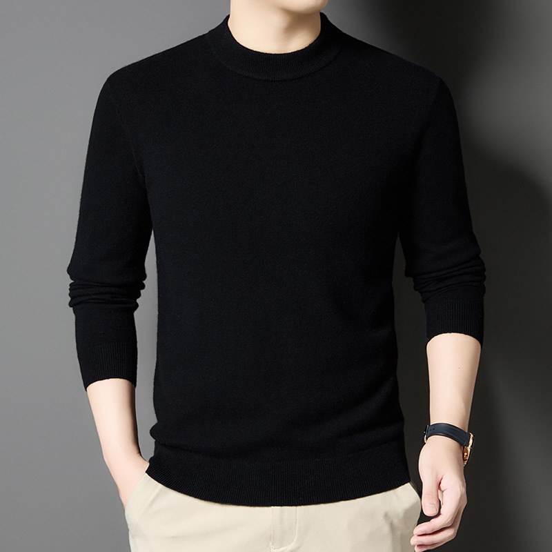 100%纯羊毛衫男半高领冬季加厚保暖羊绒衫大码黑色打底衫针织毛衣