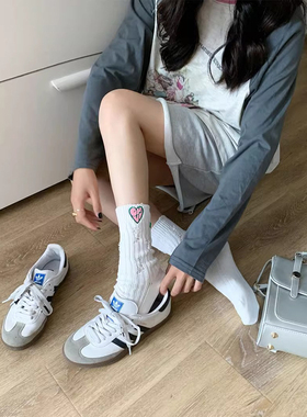 YouSocks纯棉破洞爱心小众个性乞丐中筒袜甜酷韩版ins布标堆堆袜