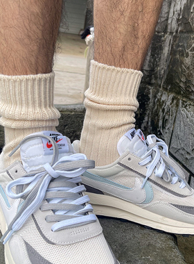 堆堆袜米白色纯棉袜日潮袜女中筒袜吸汗透气长袜子男ins复古袜子