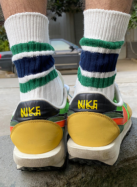 闹闹袜子条纹针织粗线袜男女运动百搭堆堆袜新疆精梳棉街头时尚