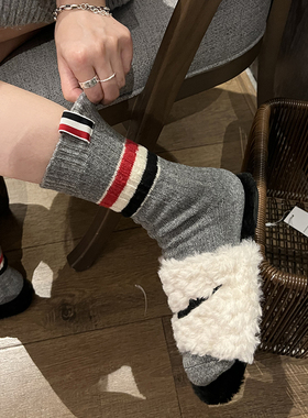 YouSocksTB秋冬条纹粗线保暖中筒袜简约外穿女袜子小腿袜保暖长袜