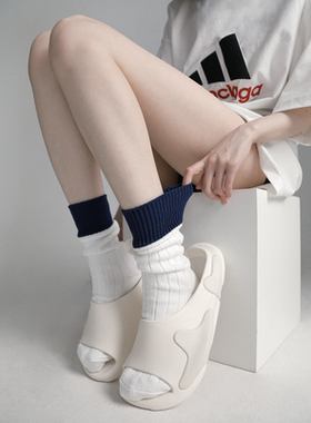 YouSocks男女粗针撞色袜口百搭拼接极简风小众纯色中筒堆堆袜潮袜