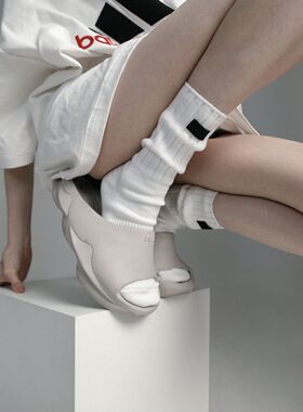 YouSocks男女纯色极简缝标粗针绣标全棉小众中筒袜子堆堆感ins潮