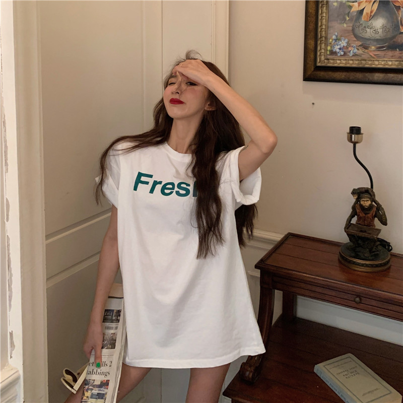Real photo, real price, casual, all-around, simple printing, medium and long T-shirt