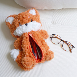 狐狸毛绒公仔学生可爱笔袋化妆包零钱包纸巾套家居纸巾抽收纳袋