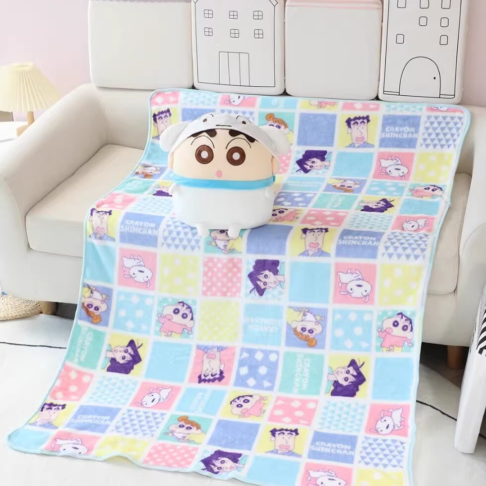 卡通可爱小新抱枕靠垫空调毯被子两用车用办公室午休毯子腰靠