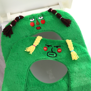 搞怪丑女马桶垫红配绿辫子女孩常用款坐便套马桶圈魔术扣安装