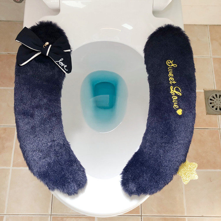 少女蝴蝶结马桶坐垫冬季家用马桶垫坐便器垫圈坐便套防水毛绒四季
