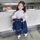 儿童春装 新款 宝宝时髦洋气休闲牛仔马甲三件套 春秋款 女童套装