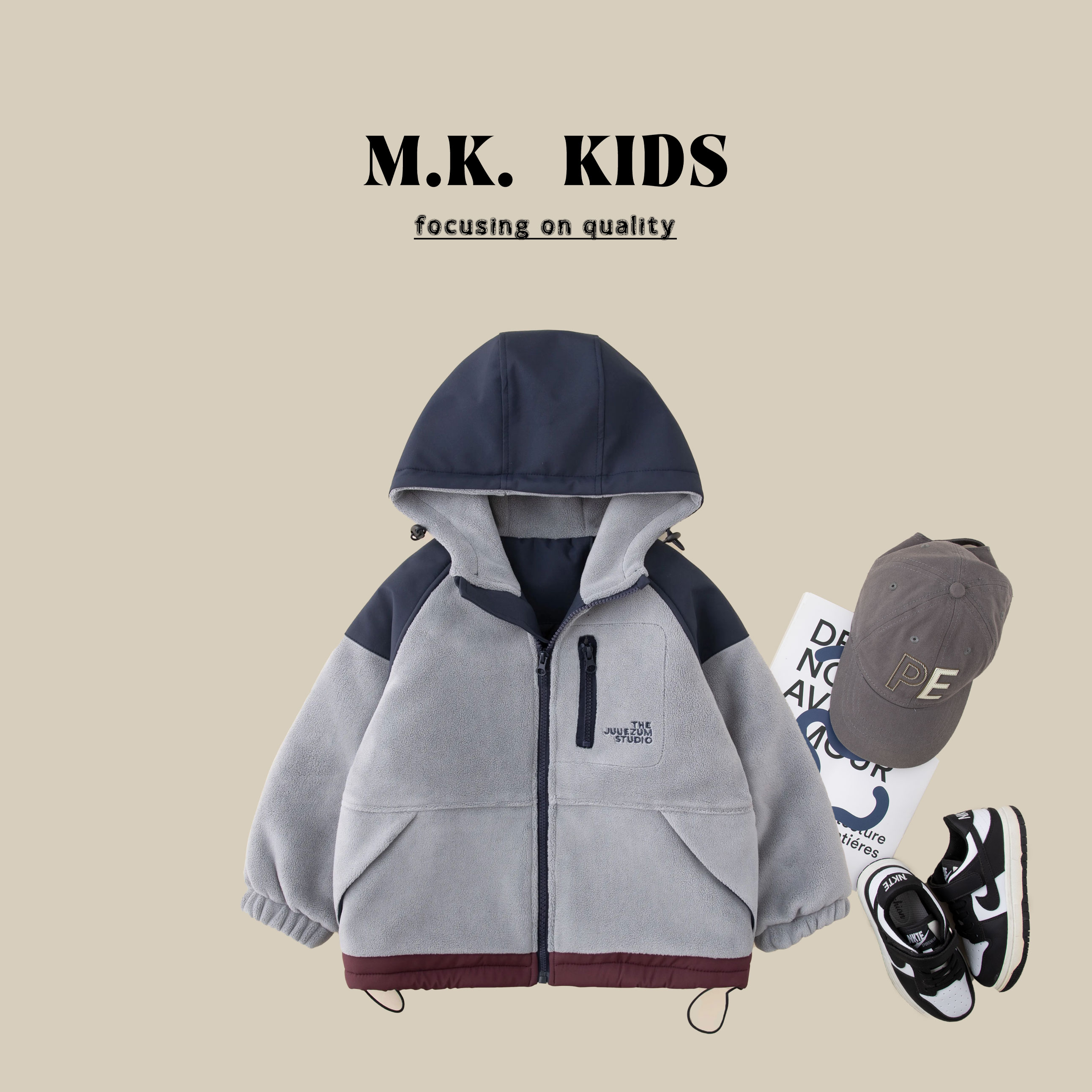 【现现】儿童棉服2025新款男童秋冬潮流时尚奥利绒夹棉外套DJ7476