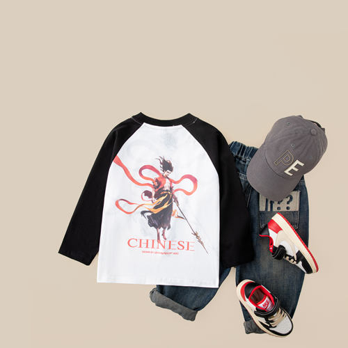 儿童春款长袖T恤2025新款男童春秋潮流插肩袖上衣BC5151华子童装