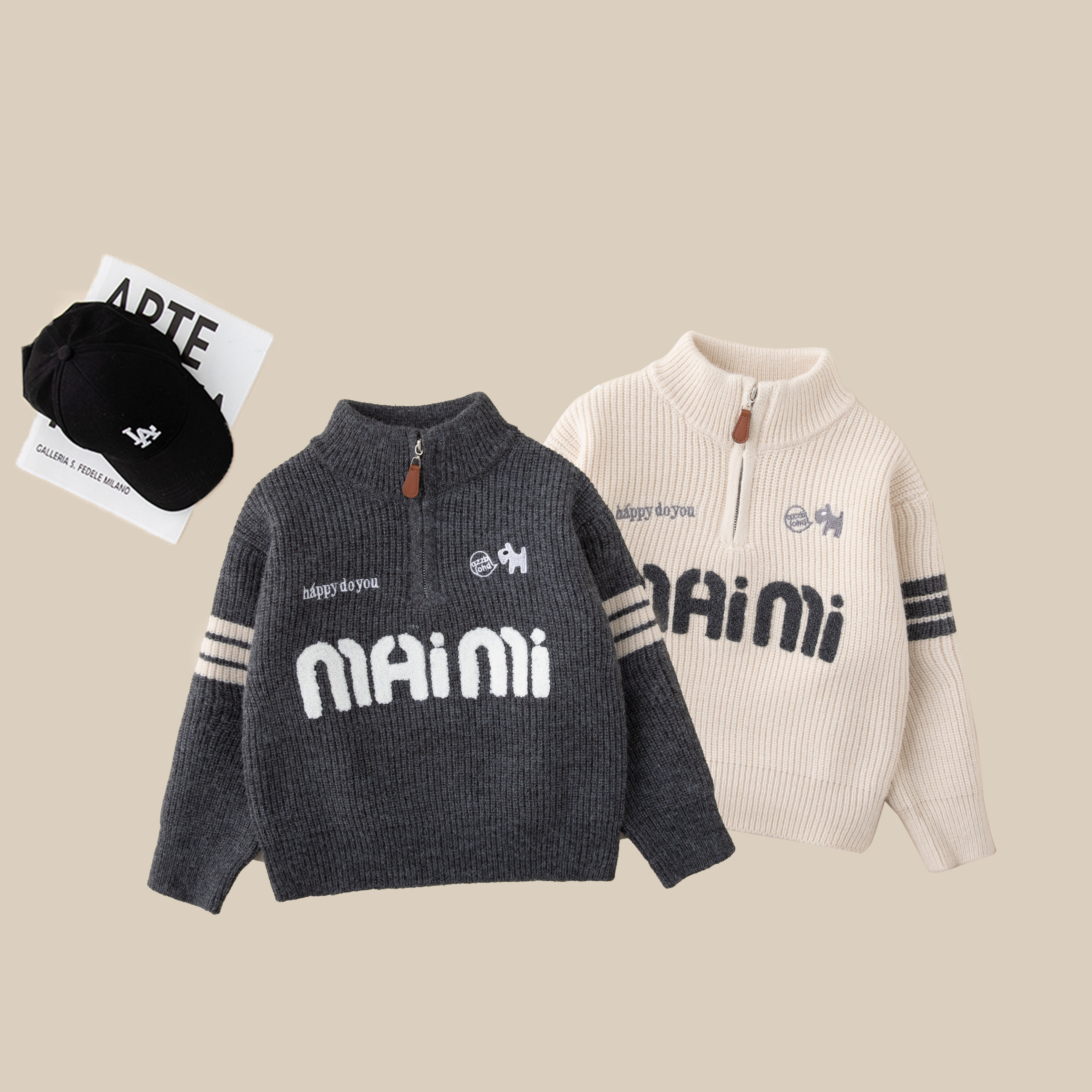 儿童毛衣2025新款男童冬款潮流加厚半高领针织上衣BD2658华子童装