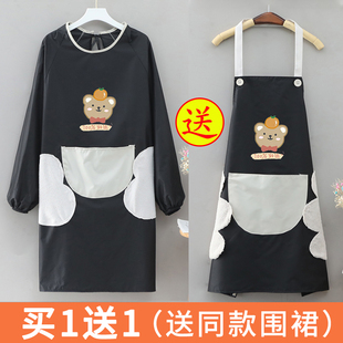 反穿衣 长袖 防水围裙家用厨房防油罩衣定制LOGO印字上班工作服时尚