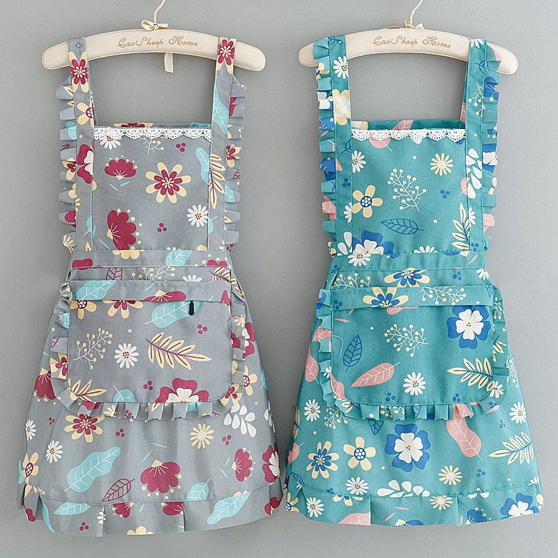 帆布时尚女洋气公主韩版可爱做饭围腰工作服餐饮围裙家用厨房防污
