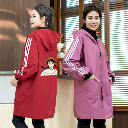 罩衣女外穿长袖工作服防油