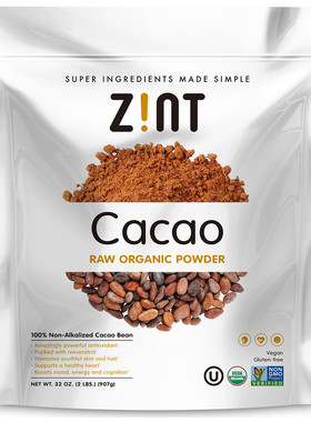 现货Zint 未加工有机可可粉保护心脏健康454克含白藜芦醇年轻肌肤