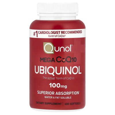 美国Qunol, Mega 辅酶Q10泛醇100毫克水溶性脂溶性易吸收心脏健康